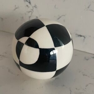 Black‎ & White Ceramic Porcelain Orb PaperWeight Abstract Checkered Decor Ball